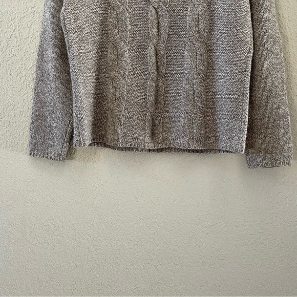 L.L. Bean Sweater Wool Pullover Angora Cable Knit Mock Chunky Classic Tan Medium - Picture 6 of 9